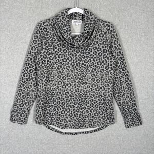 Liberty Lane Sweatshirt Womens Small‎ Gray Cowl Turtleneck Animal Leopard Comfy